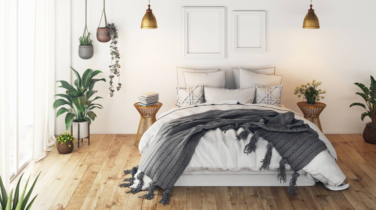 A bedroom with a contemporary design and plants near Arlington Heights, Illinois (IL)